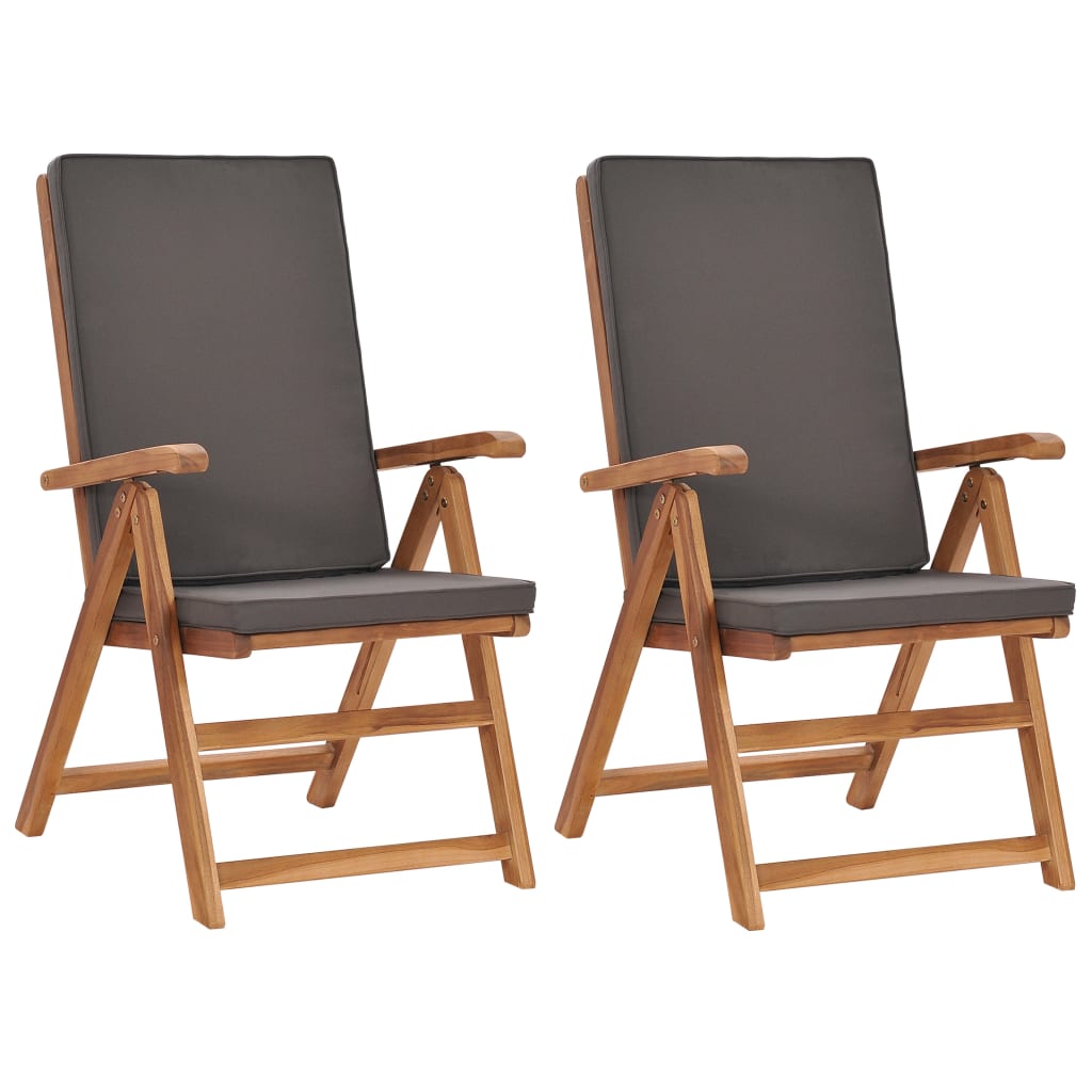 vidaXL 2 db szürke dönthető tömör tíkfa kerti szék párnákkal