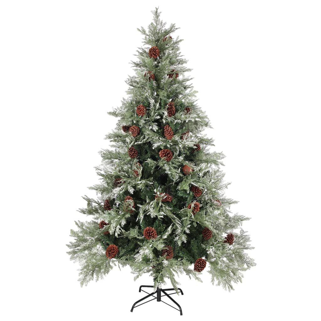 vidaXL zöld-fehér PVC és PE megvilágított karácsonyfa tobozzal 120 cm
