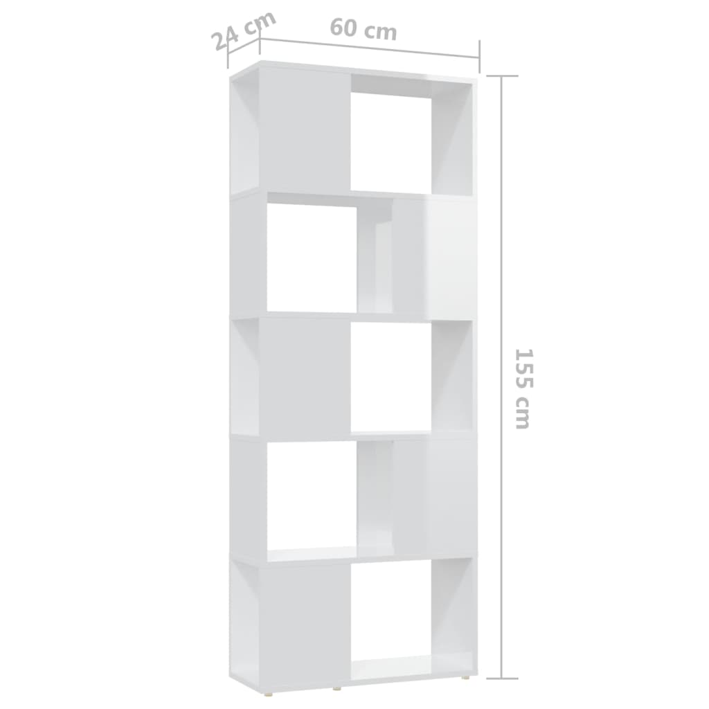 vidaXL magasfényű fehér térelválasztó könyvszekrény 60 x 24 x 155 cm