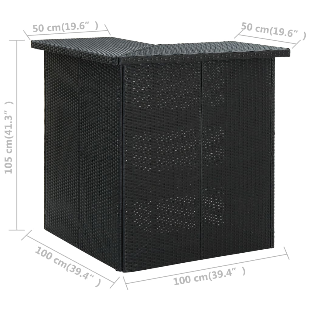 vidaXL fekete polyrattan sarok bárasztal 100 x 50 x 105 cm