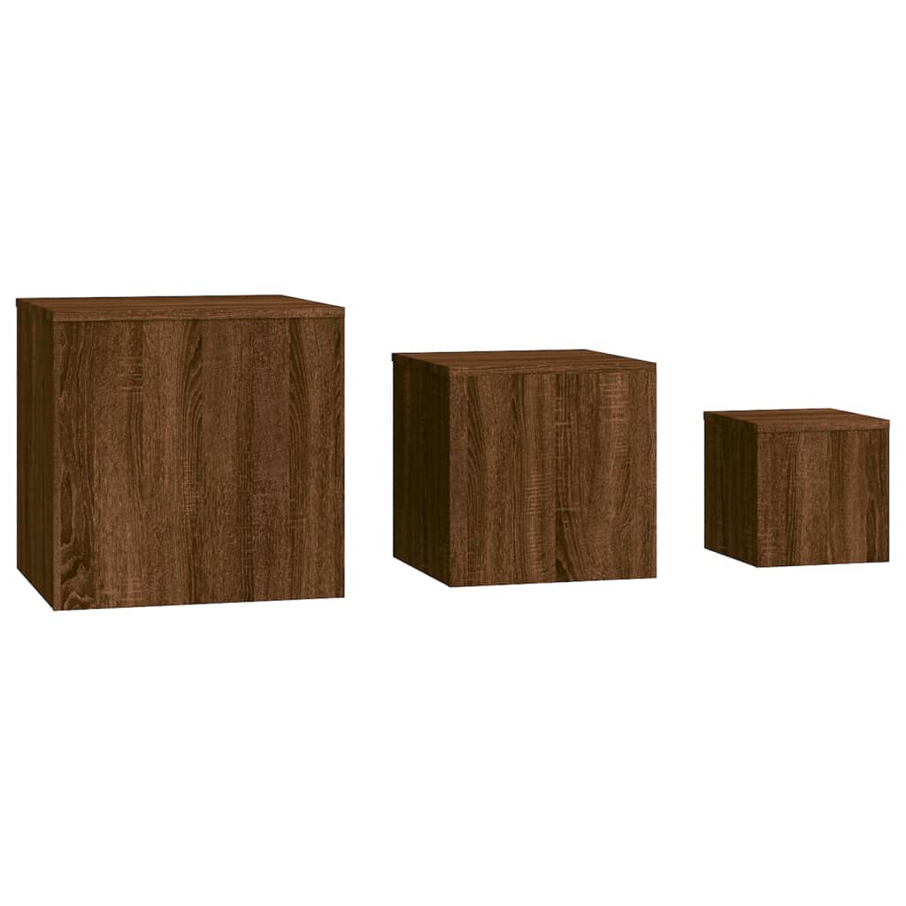 vidaXL 3 db barna tölgy szerelt fa kisasztal
