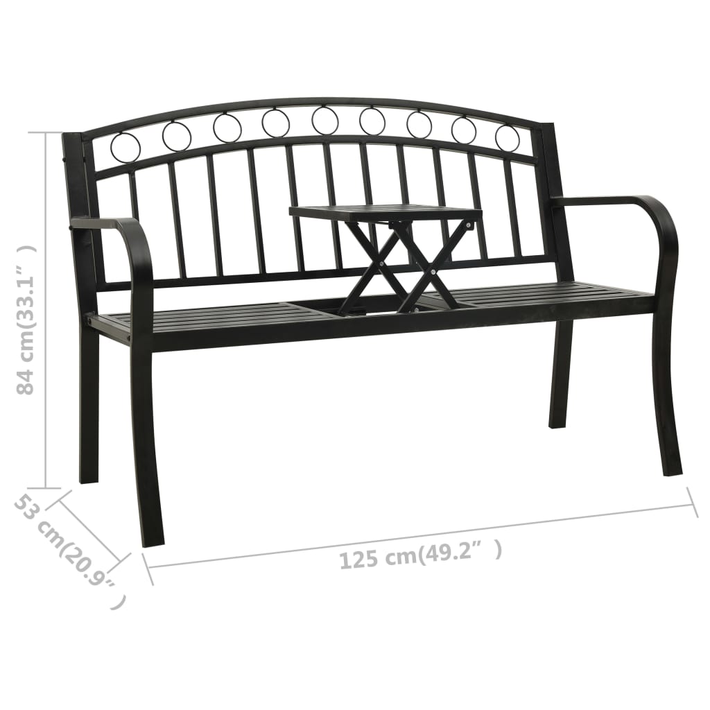 vidaXL fekete acél kerti pad asztallal 125 cm