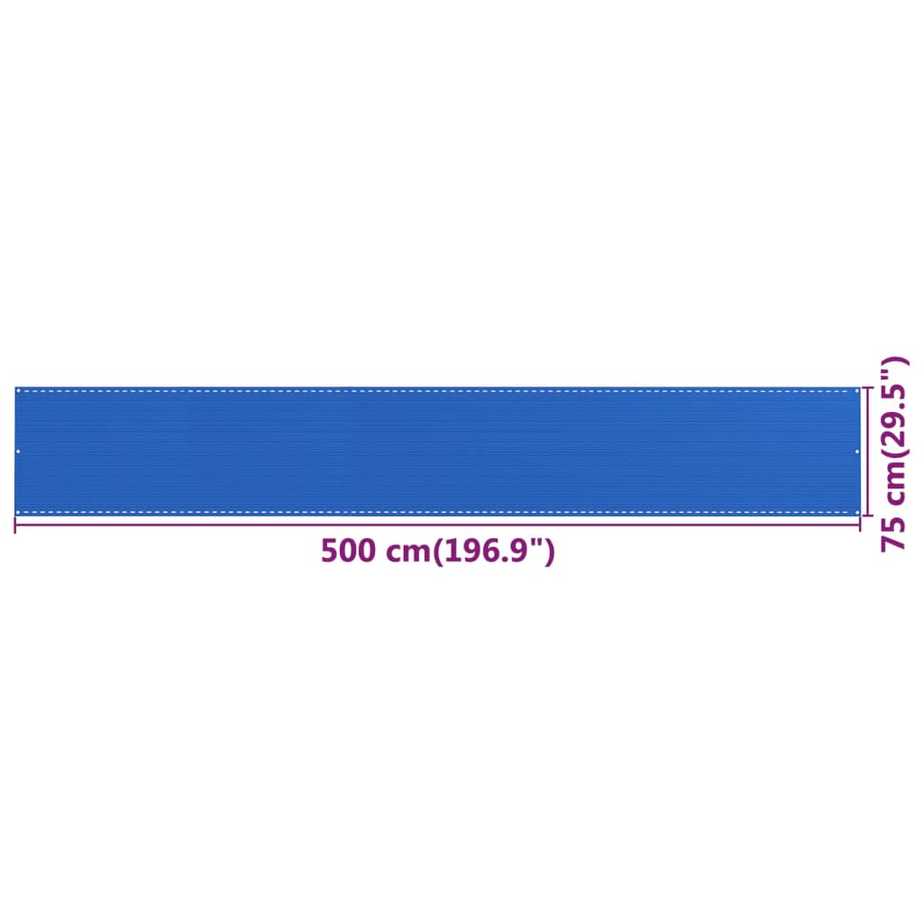 vidaXL kék HDPE erkélytakaró 75 x 500 cm
