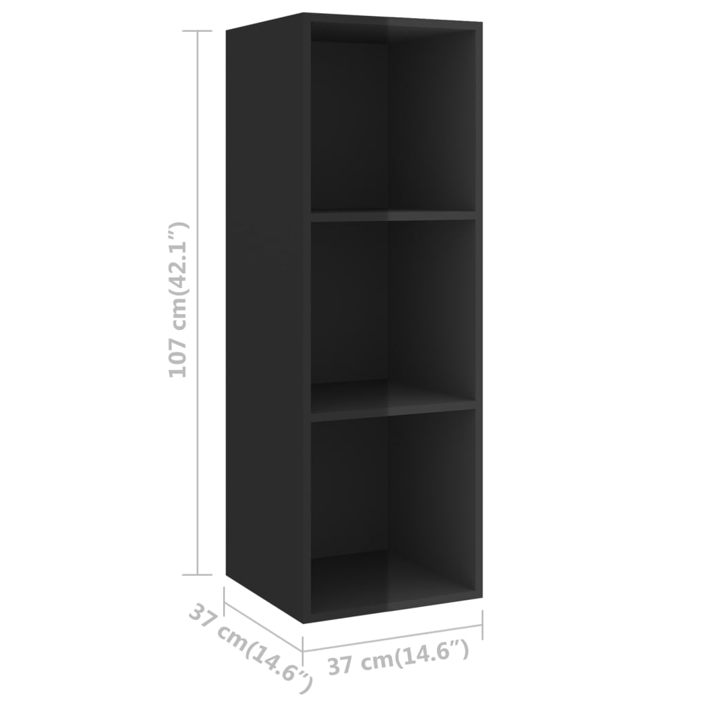 vidaXL magasfényű fekete forgácslap fali TV-szekrény 37 x 37 x 107 cm