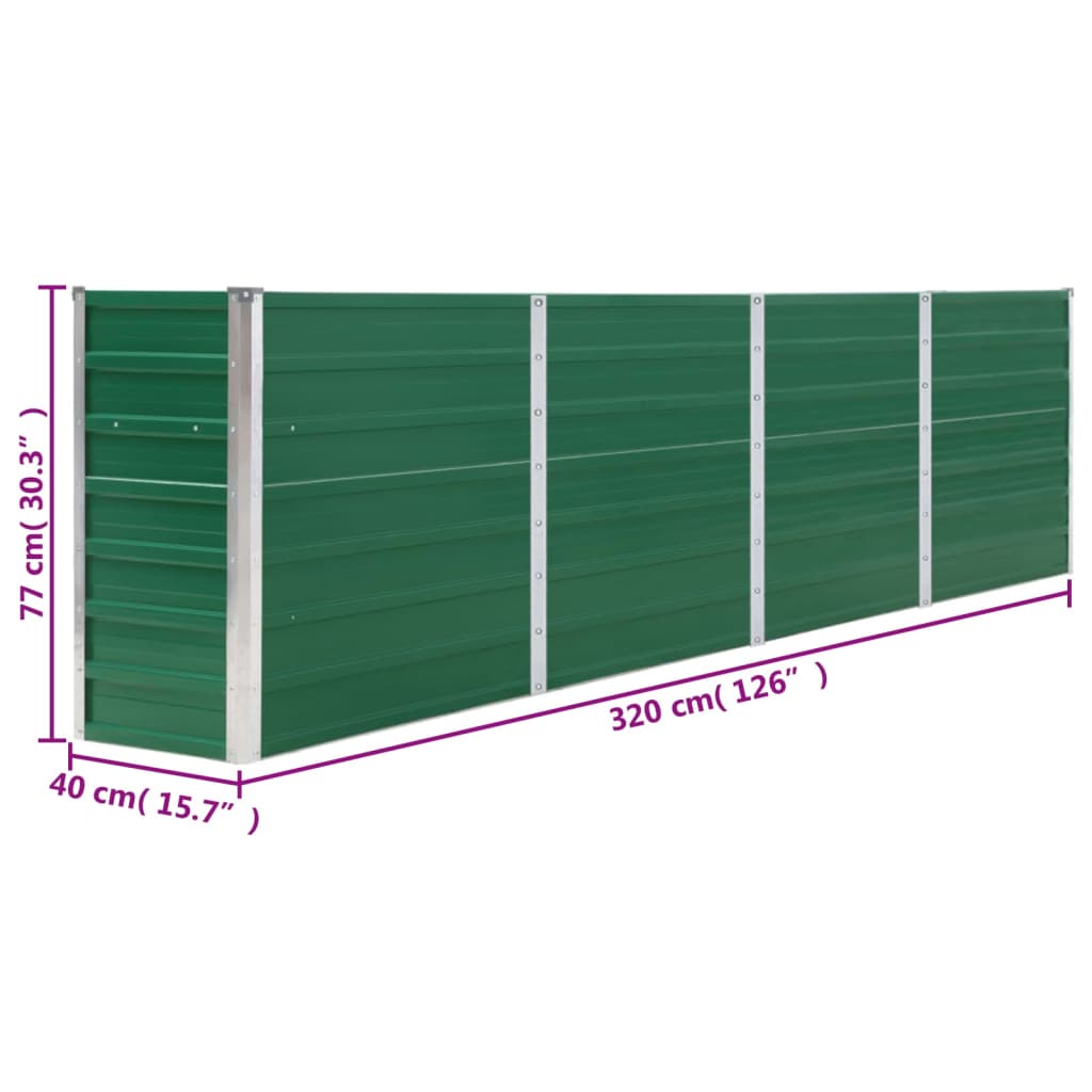vidaXL zöld horganyzott acél kerti magaságyás 320 x 40 x 77 cm