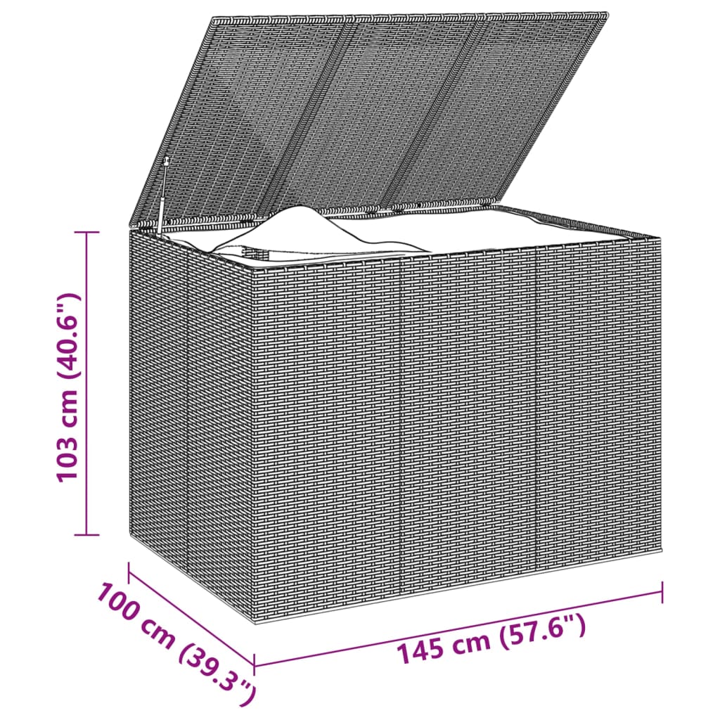 vidaXL szürke polyrattan kerti párnatartó doboz 145 x 100 x 103 cm