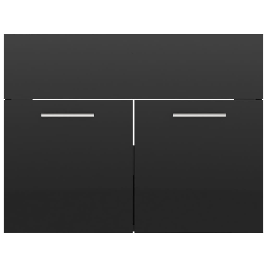 vidaXL magasfényű fekete forgácslap fürdőszobai bútorszett