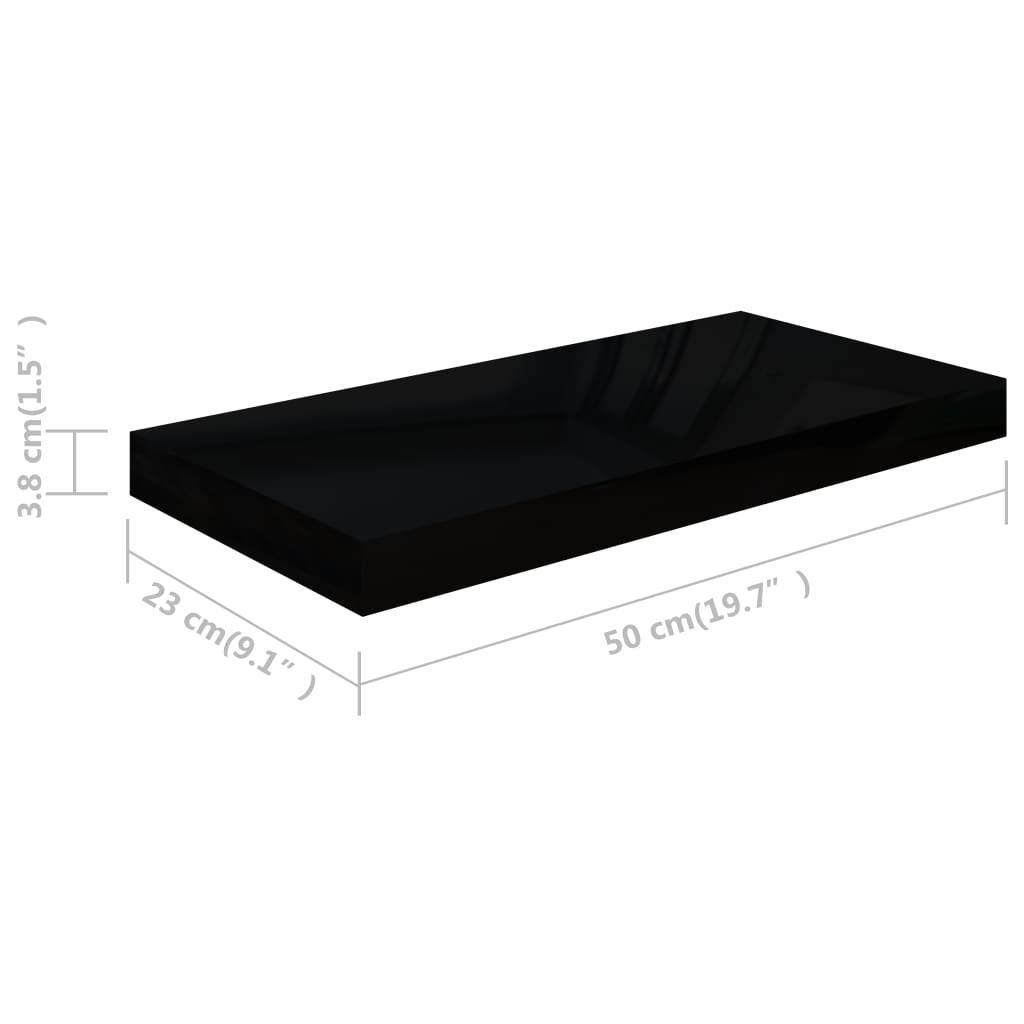 vidaXL 4 db magasfényű fekete MDF lebegő fali polc 50 x 23 x 3,8 cm