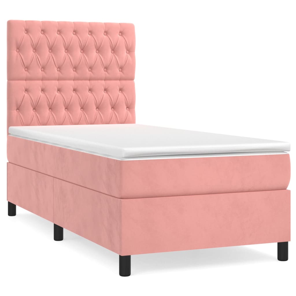 vidaXL rózsaszín bársony rugós ágy matraccal 100 x 200 cm