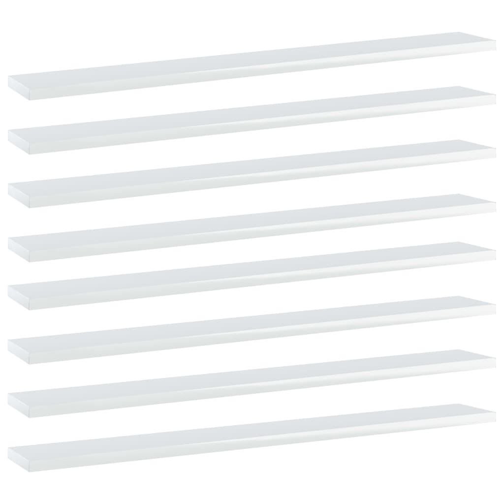 vidaXL 8 db magasfényű fehér forgácslap könyvespolc 80 x 10 x 1,5 cm