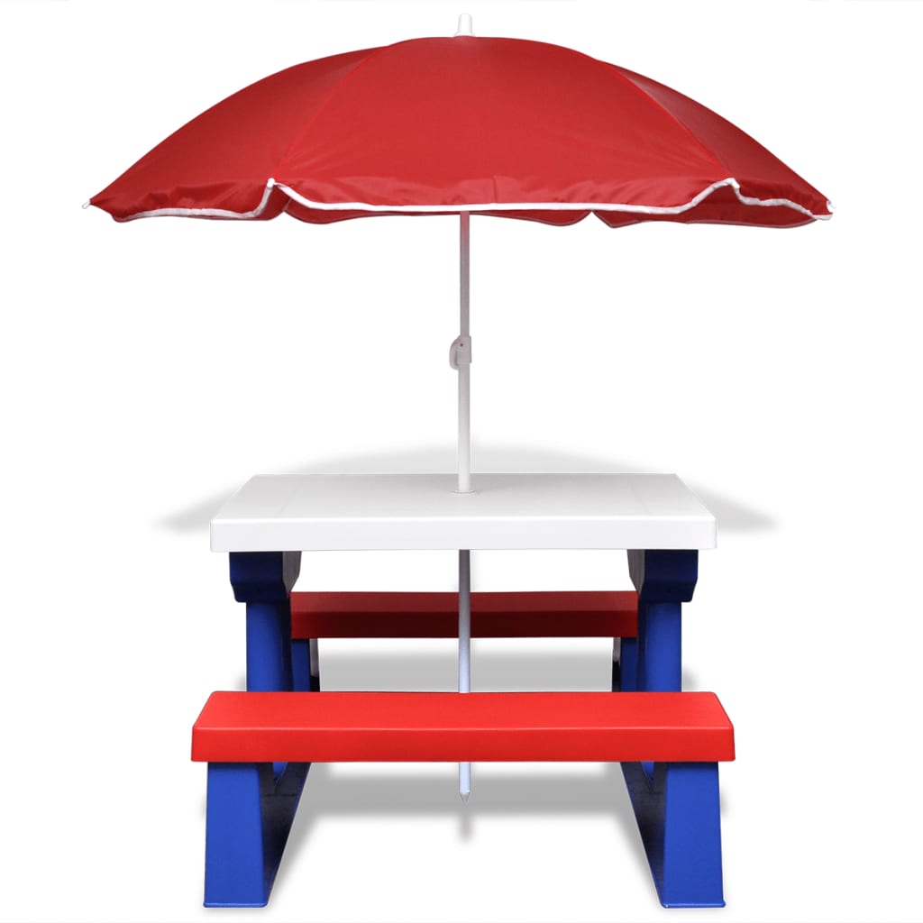 vidaXL színes gyerek piknikasztal paddal és napernyővel