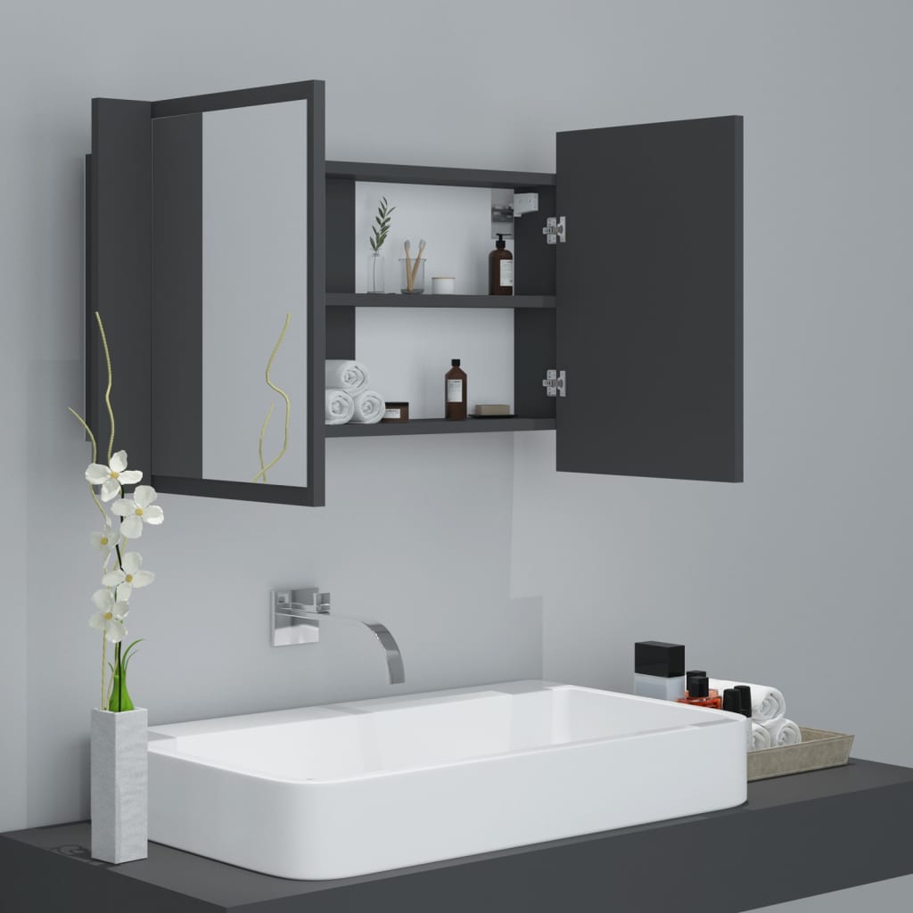 vidaXL szürke LED-es fürdőszobai tükrös szekrény 80 x 12 x 45 cm