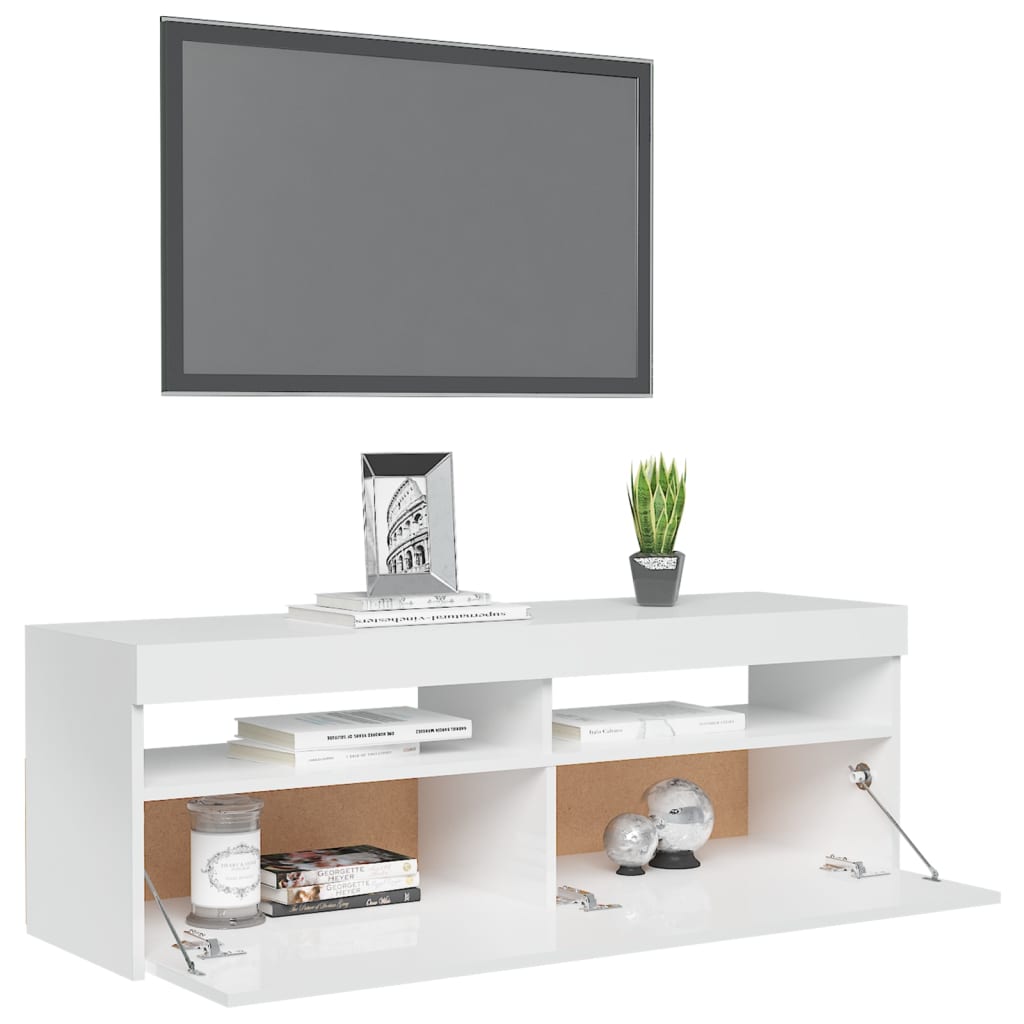 vidaXL magasfényű fehér TV-szekrény LED-lámpákkal 120 x 35 x 40 cm