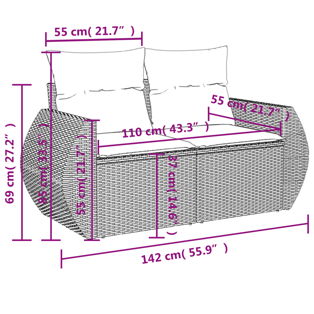 vidaXL 9 részes vegyes bézs polyrattan kerti ülőgarnitúra párnákkal