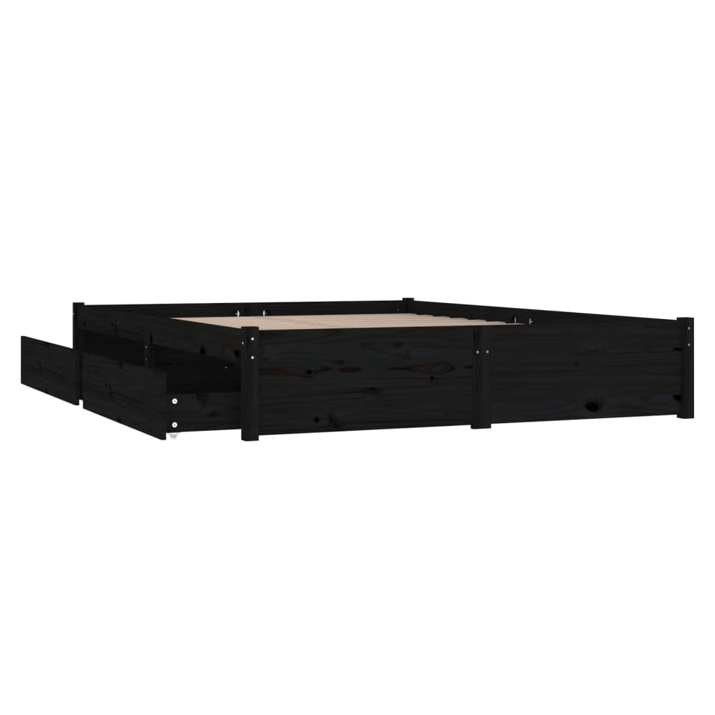 vidaXL fekete ágykeret fiókokkal 160x200 cm