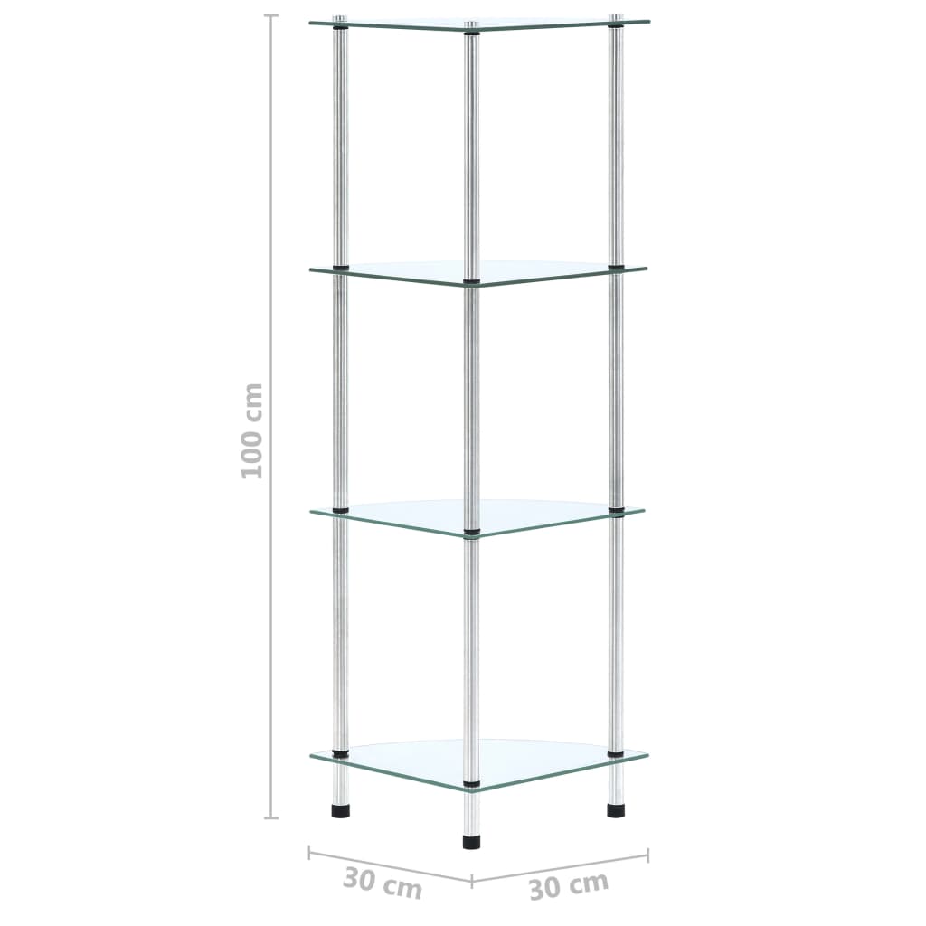 vidaXL 4 szintes átlátszó edzett üveg polc 30 x 30 x 100 cm