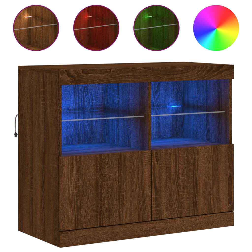 vidaXL barna tölgy színű tálalószekrény LED-ekkel 81 x 37 x 67 cm