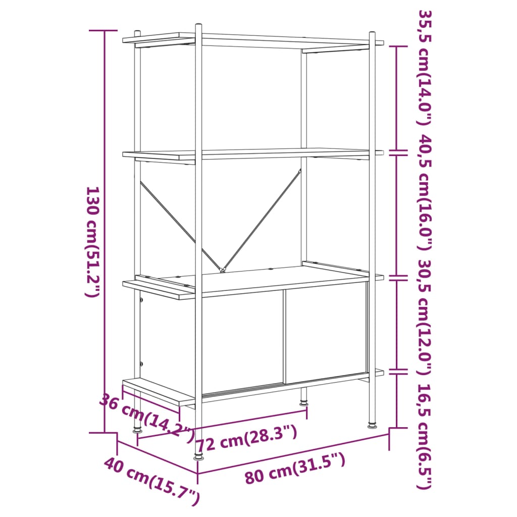 vidaXL 4 szintes acél és szerelt fa polc szekrénnyel 80x40x130 cm