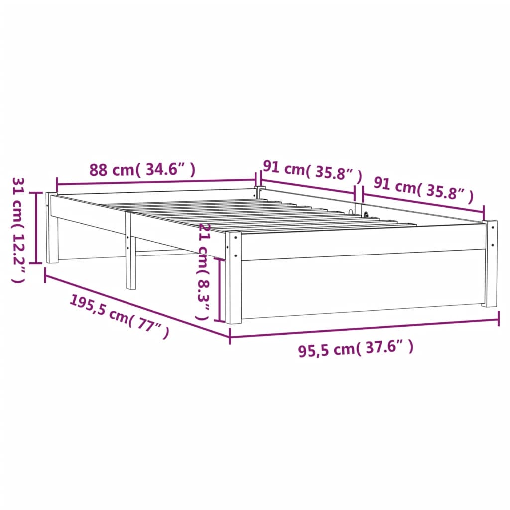 vidaXL Single szürke tömör fa ágykeret 90 x 190 cm