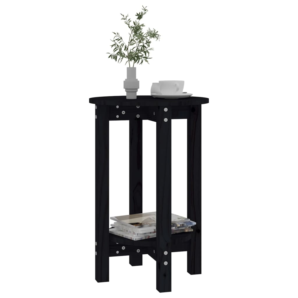 vidaXL fekete tömör fenyőfa dohányzóasztal Ø 40 x 60 cm