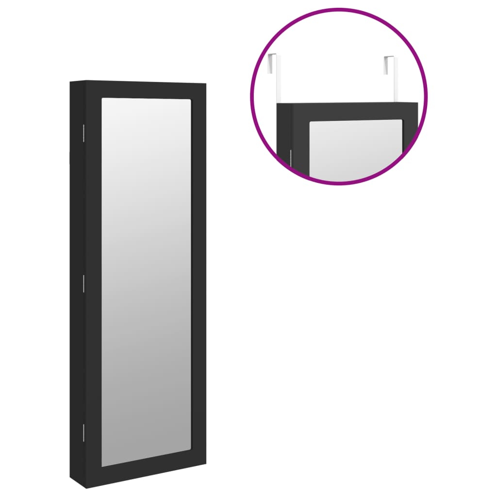 vidaXL fekete falra szerelhető tükrös ékszerszekrény 37,5x10x106 cm