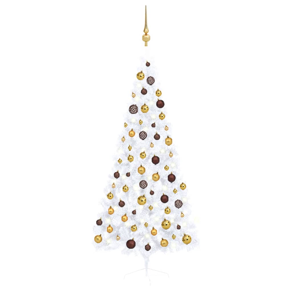 vidaXL fehér fél műkarácsonyfa LED-ekkel és gömbszettel 180 cm