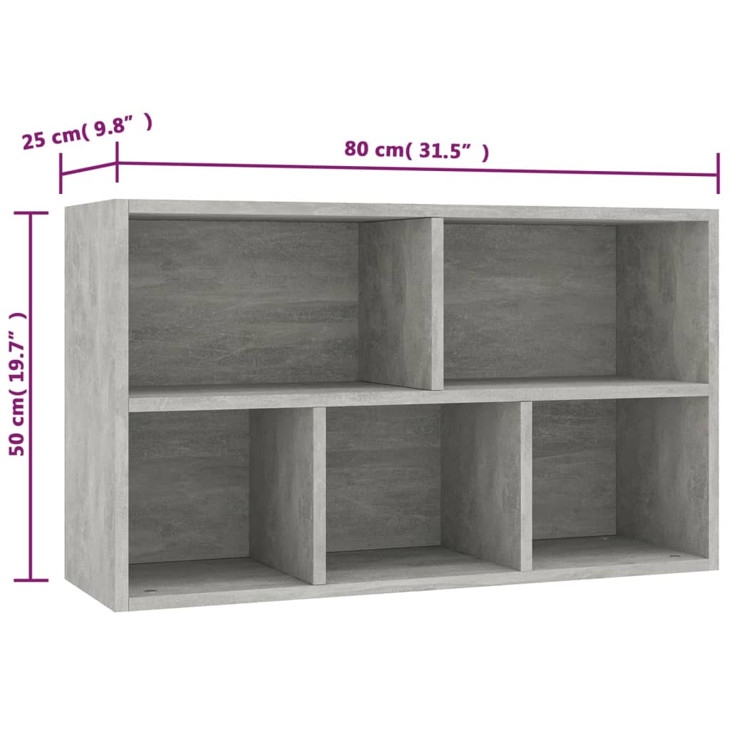 vidaXL betonszürke forgácslap könyv-/tálalószekrény 50 x 25 x 80 cm