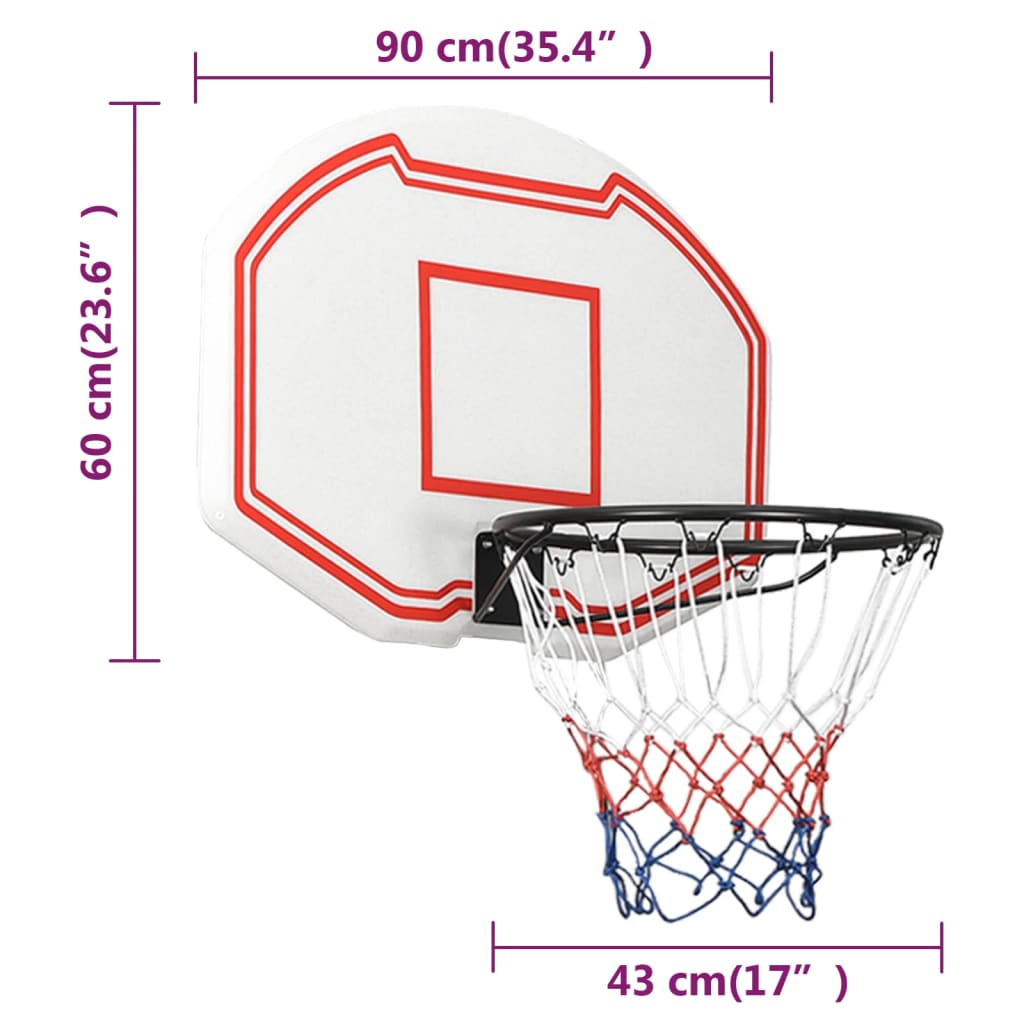 vidaXL fehér polietilén kosárlabdapalánk 90 x 60 x 2 cm