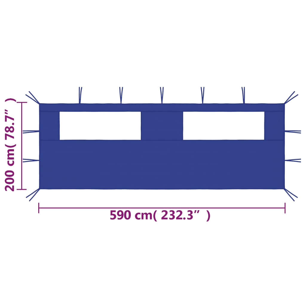 vidaXL kék ablakos pavilonfal 6 x 2 m