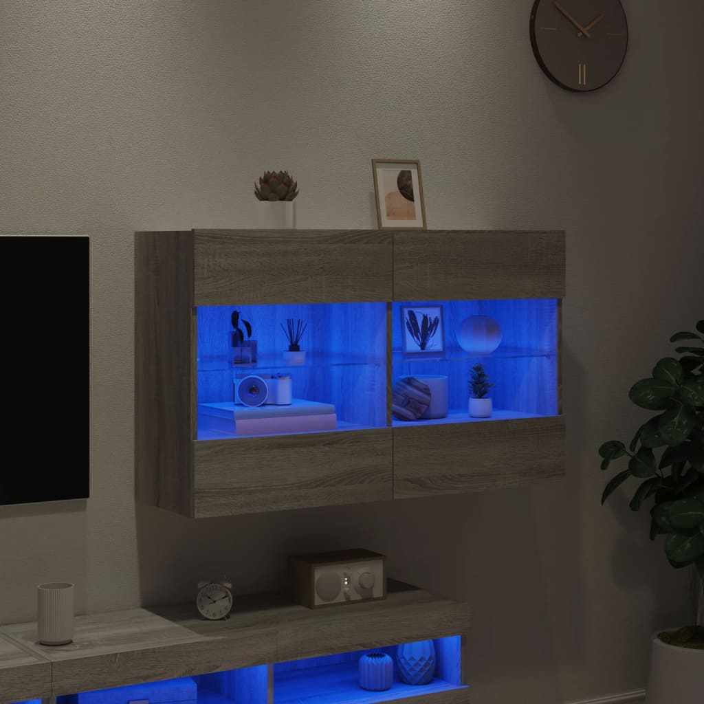 vidaXL szürke sonoma színű fali TV-szekrény LED-ekkel 98,5x30x60,5 cm