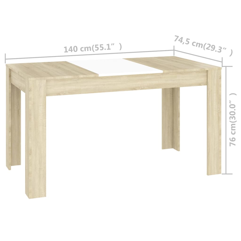 vidaXL fehér-sonoma színű forgácslap étkezőasztal 140 x 74,5 x 76 cm