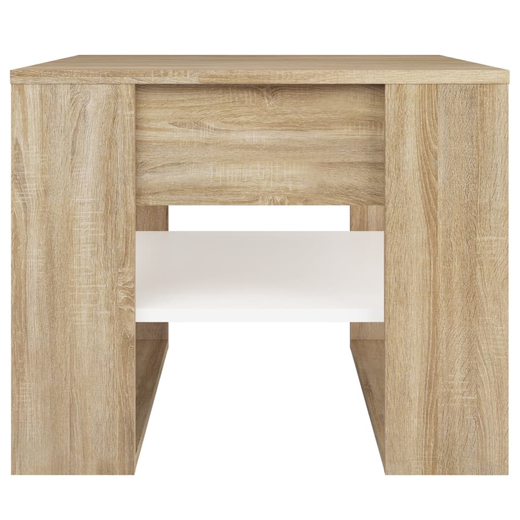 vidaXL fehér és sonoma színű szerelt fa dohányzóasztal 55,5x55x45 cm