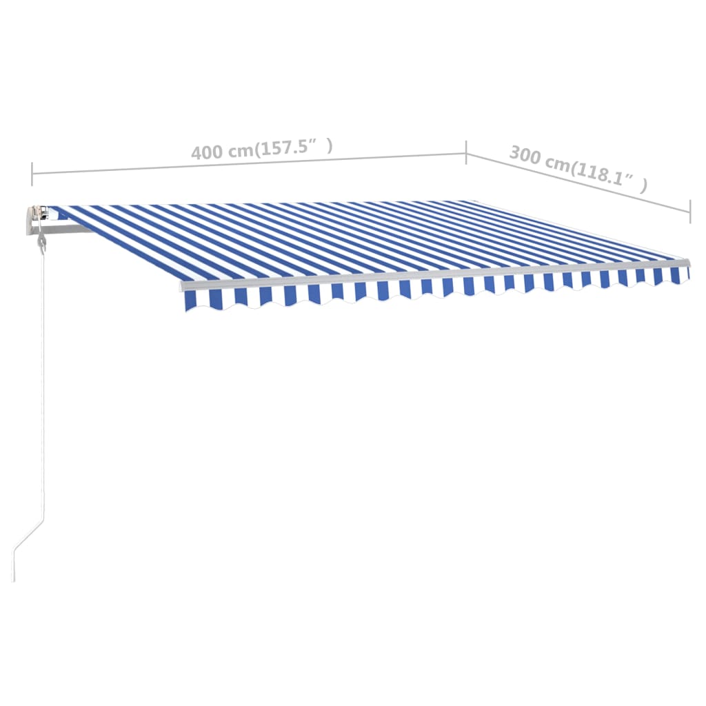 vidaXL kék és fehér kézzel kihúzható napellenző póznákkal 4 x 3 m