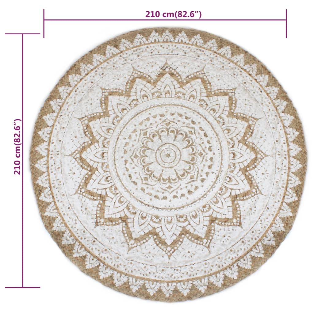 vidaXL kör alakú, fonott juta szőnyeg nyomott mintával 210 cm