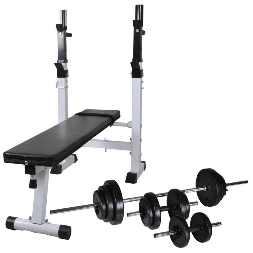 vidaXL edzőpad állvánnyal / egykezes és kétkezes súlyzószettel 30,5 kg