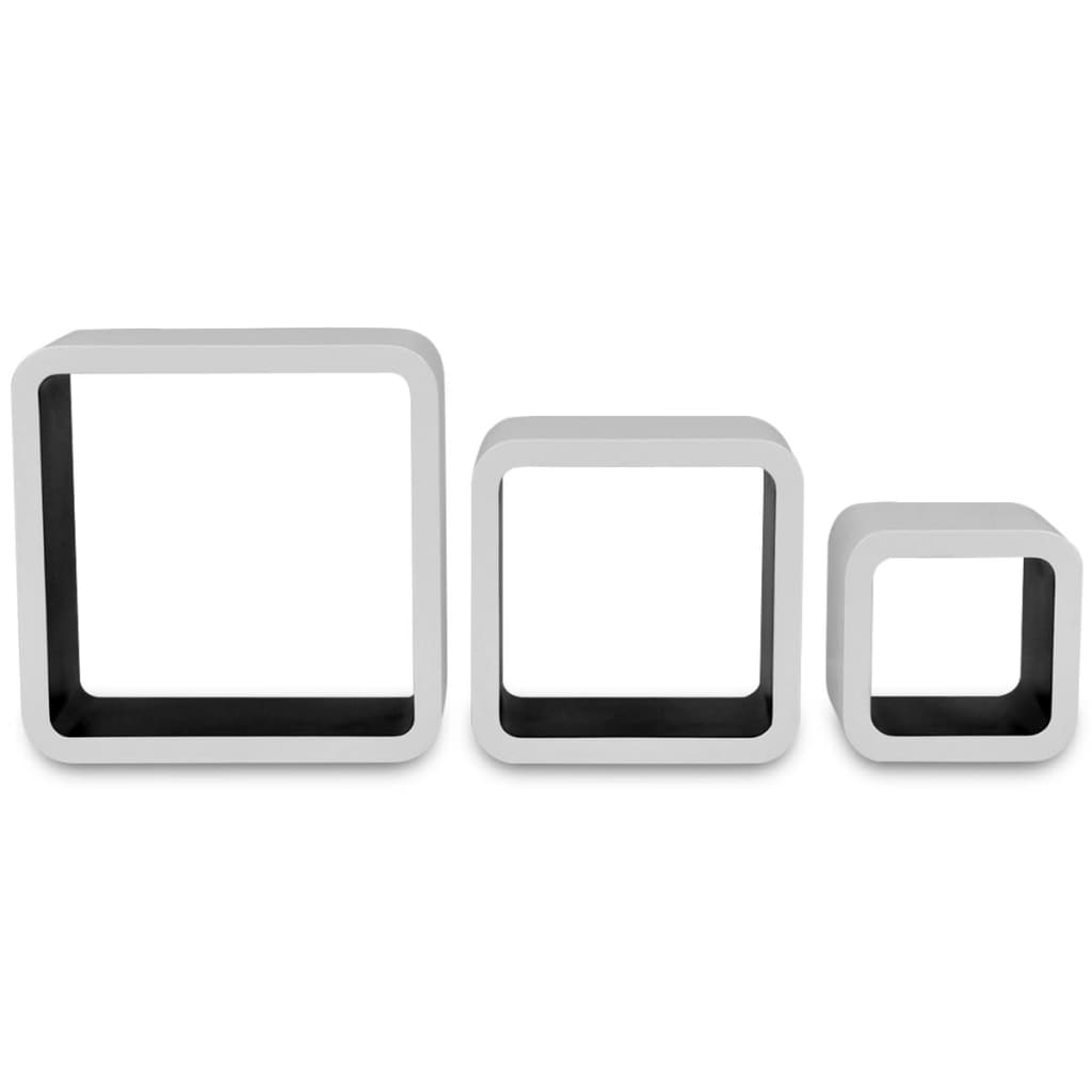 3 négyszögű fehér-fekete MDF lebegő fali könyvpolc/DVD tároló