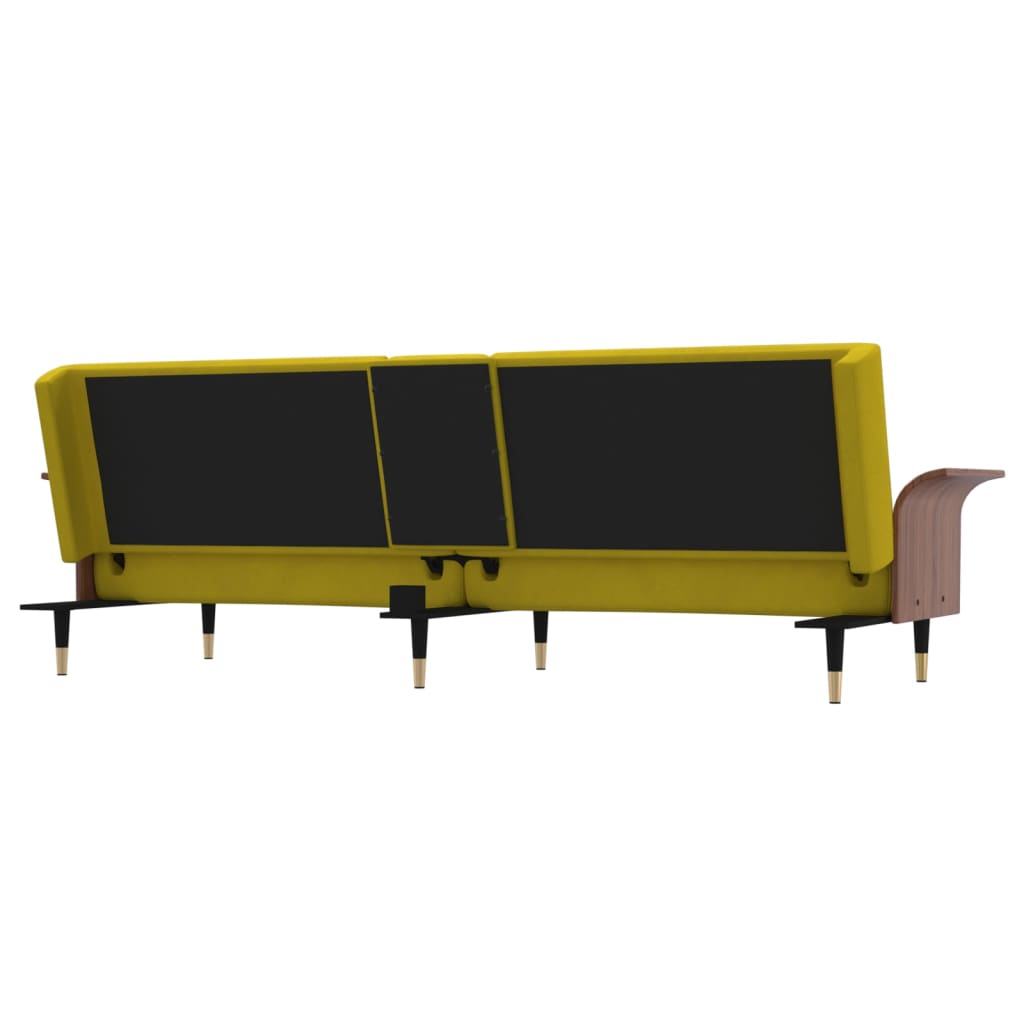 vidaXL sárga bársony kanapéágy pohártartókkal