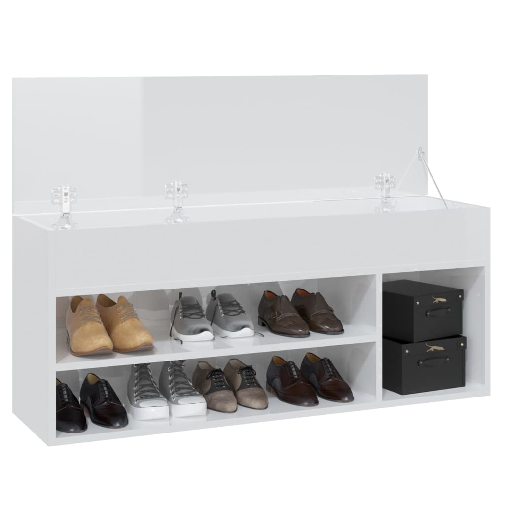 vidaXL magasfényű fehér forgácslap cipőtároló pad 105 x 30 x 45 cm