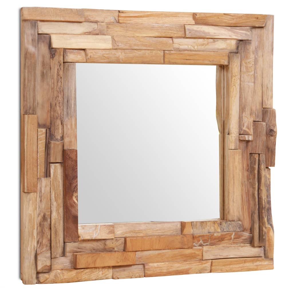 vidaXL dekoratív és kocka-alakú tükör tíkfából 60 x 60 cm