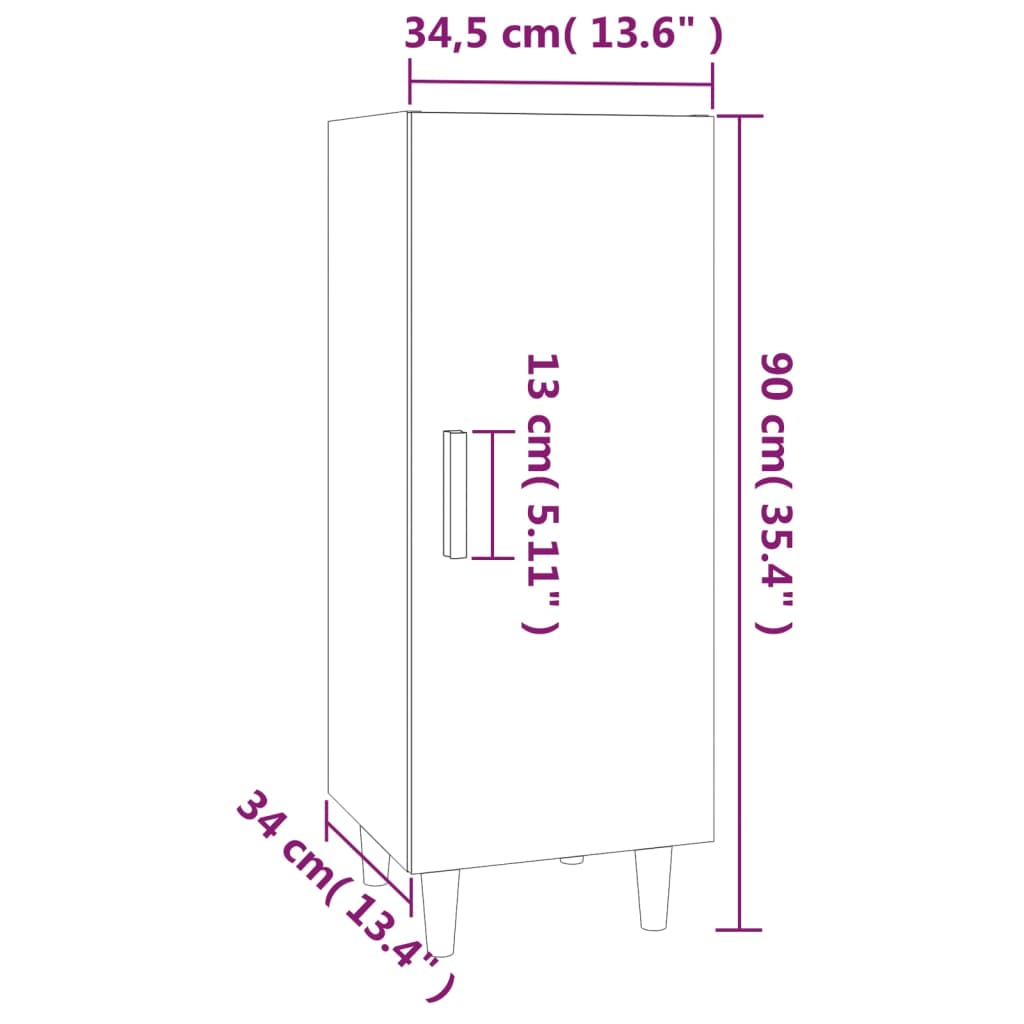 vidaXL magasfényű fehér szerelt fa tálalószekrény 34,5 x 34 x 90 cm