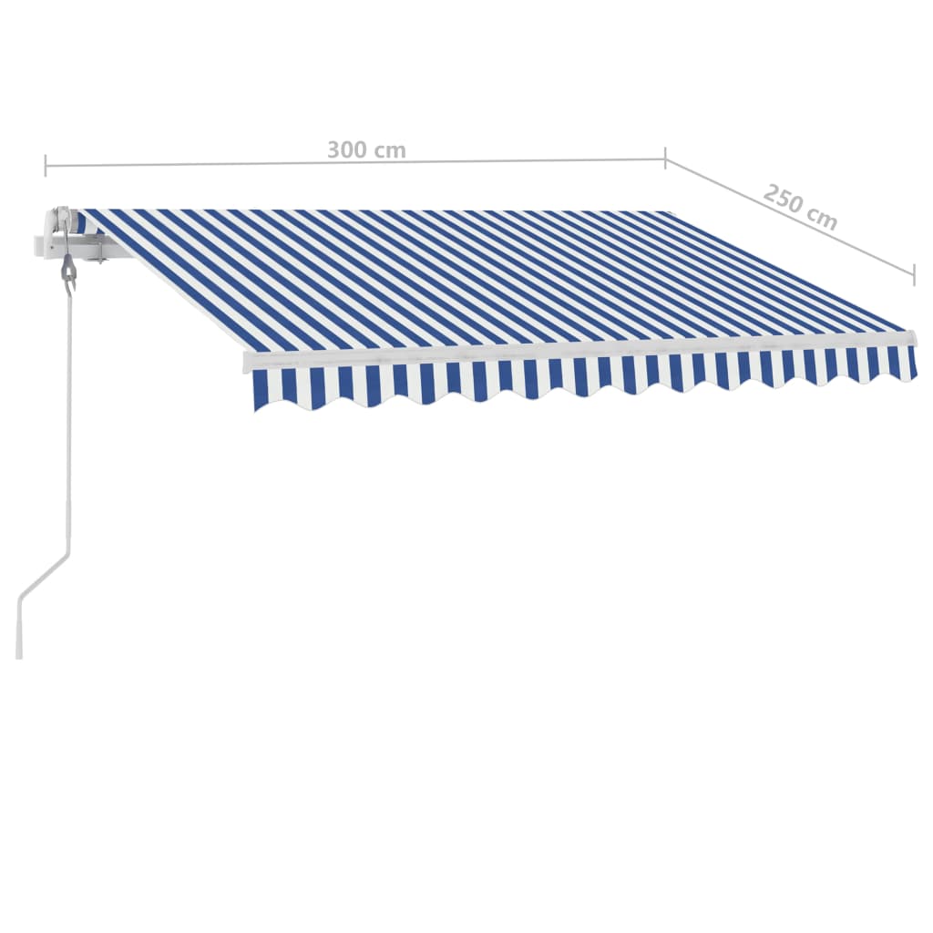 vidaXL kék-fehér automata póznás napellenző 300 x 250 cm