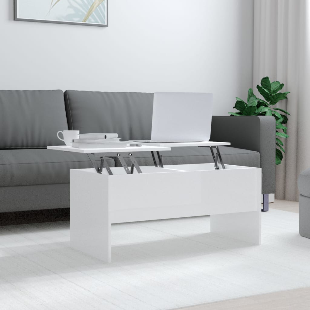 vidaXL magasfényű fehér szerelt fa dohányzóasztal 102 x 50,5 x 46,5 cm
