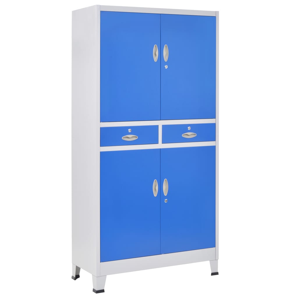 vidaXL 4 ajtós szürke/kék fém irodaszekrény 90 x 40 x 180 cm