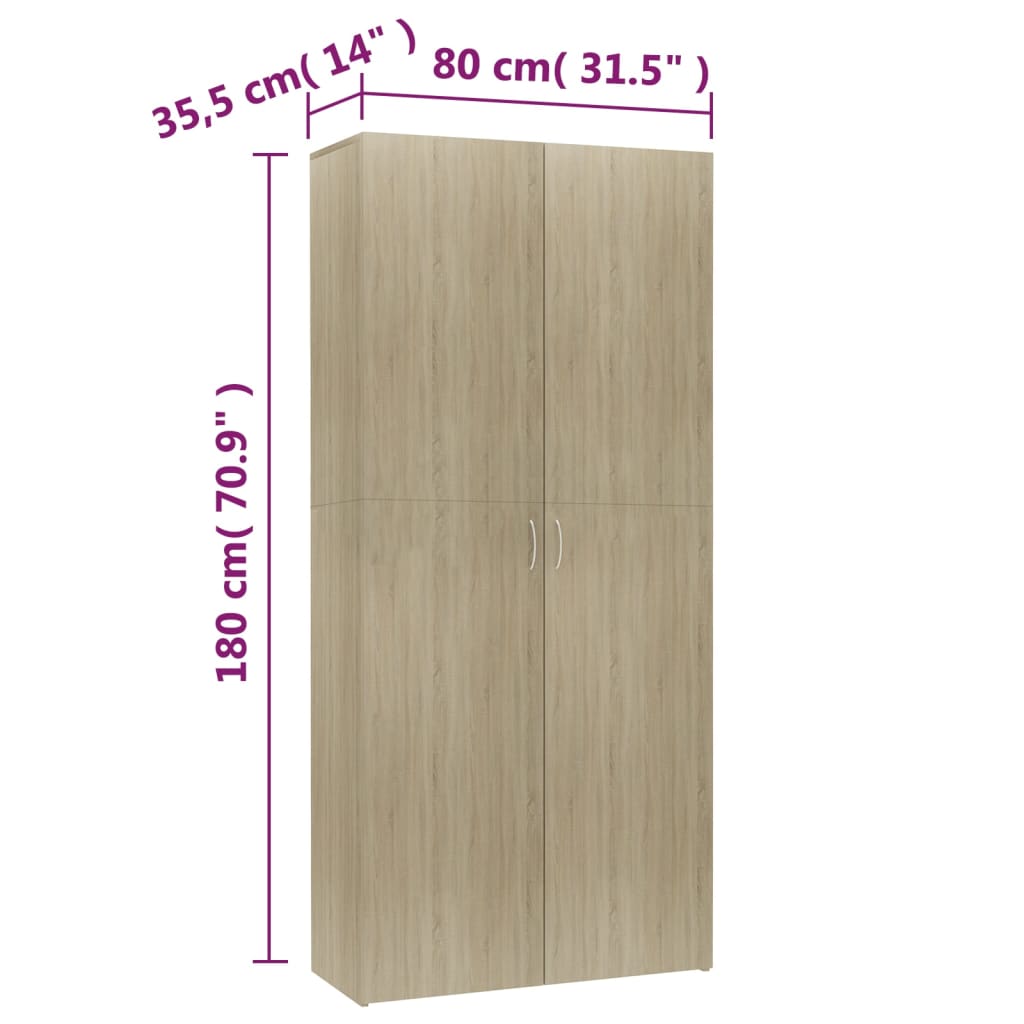 vidaXL sonoma-tölgy színű szerelt fa cipőszekrény 80 x 35,5 x 180 cm