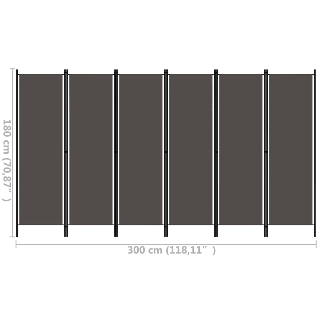 vidaXL antracitszürke 6 paneles paraván 300 x 180 cm