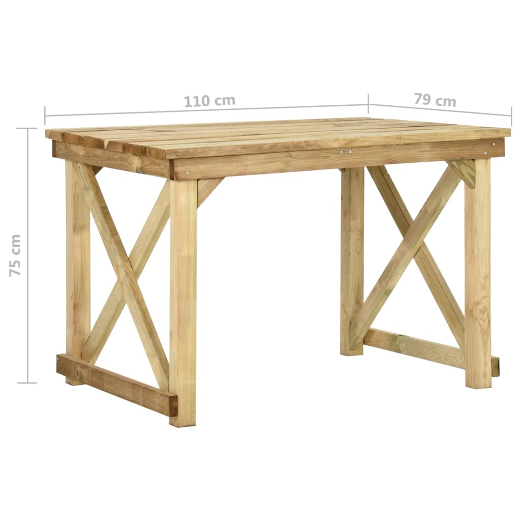 vidaXL impregnált fenyőfa kerti asztal 110 x 79 x 75 cm
