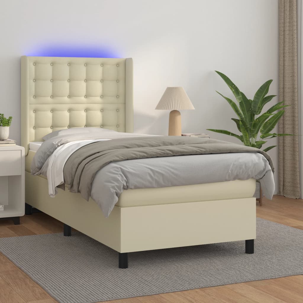 vidaXL krémszínű műbőr rugós ágy matraccal és LED-del 100x200 cm
