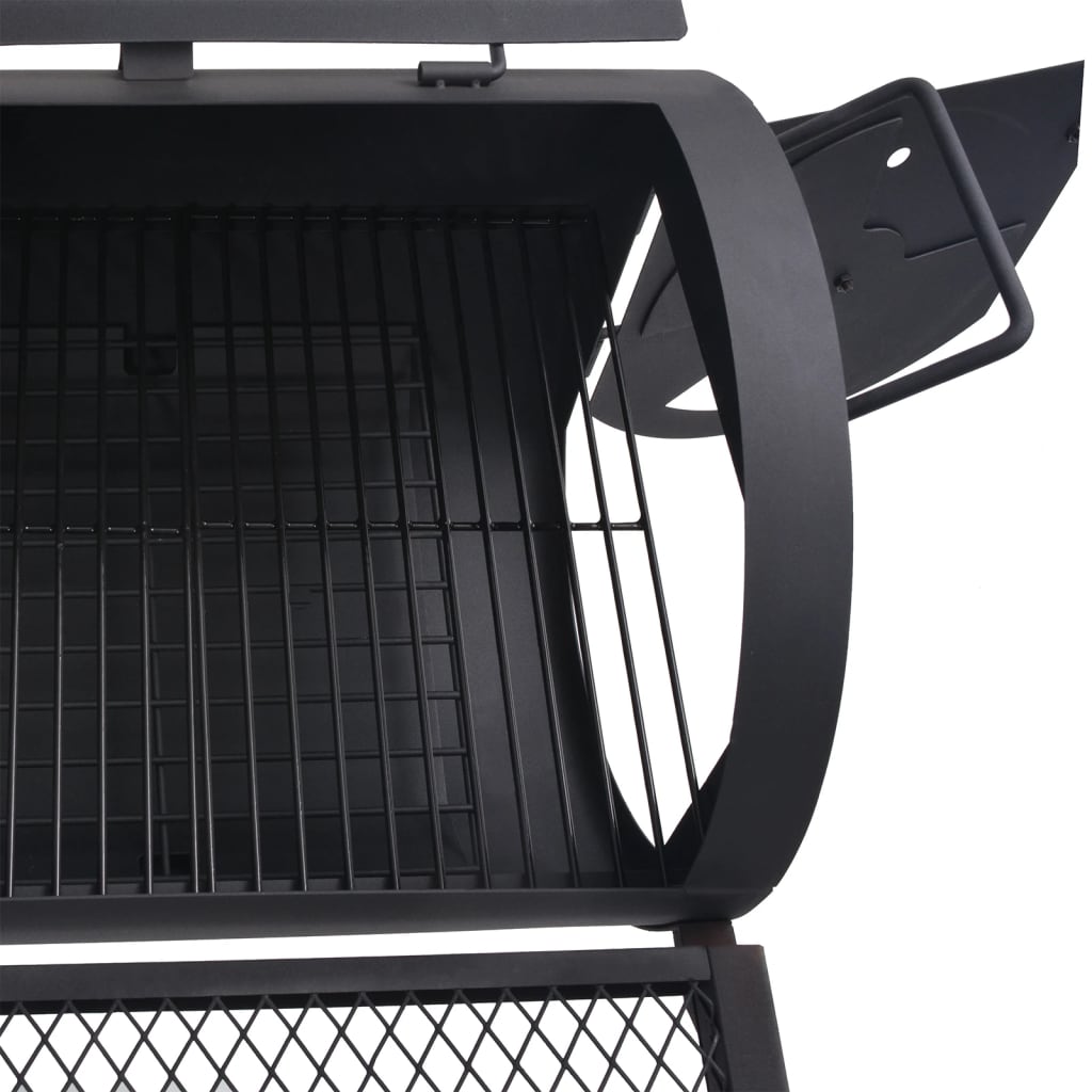 vidaXL faszenes BBQ grillsütő alsó polccal, fekete XXL