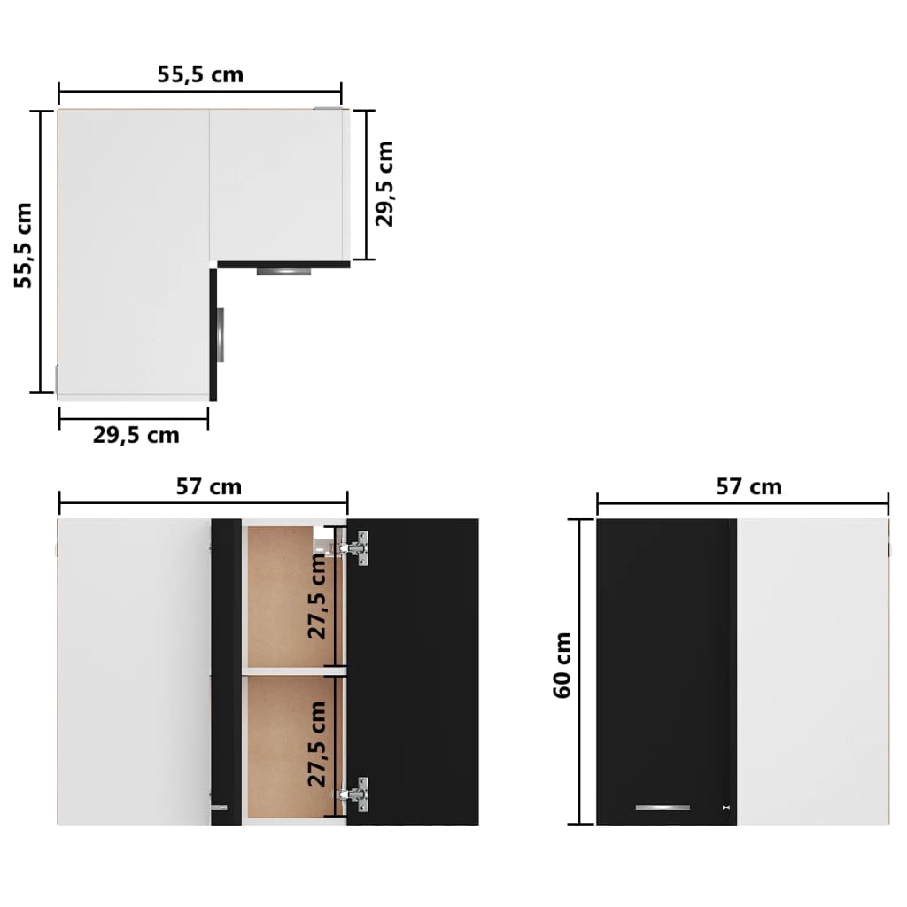 vidaXL fekete forgácslap függő sarokszekrény 57 x 57 x 60 cm