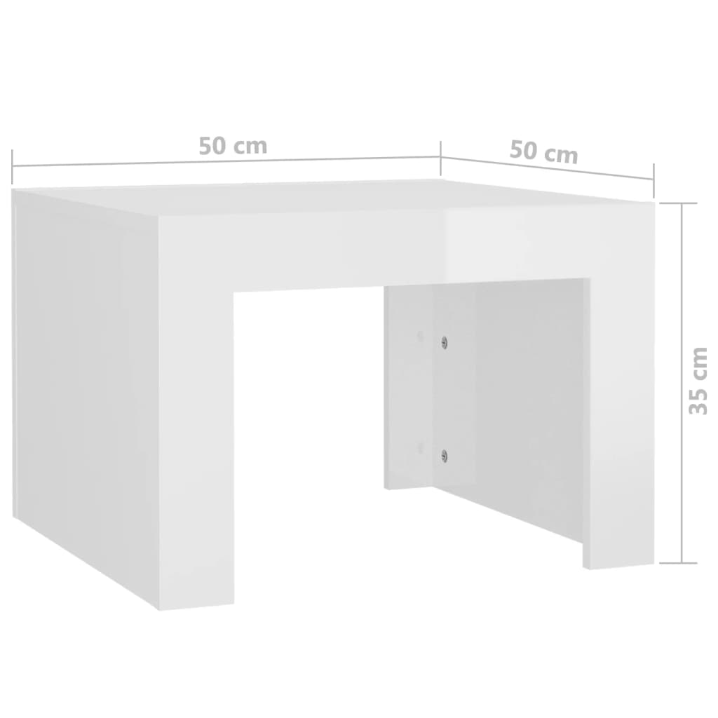 vidaXL magasfényű fehér forgácslap dohányzóasztal 50 x 50 x 35 cm